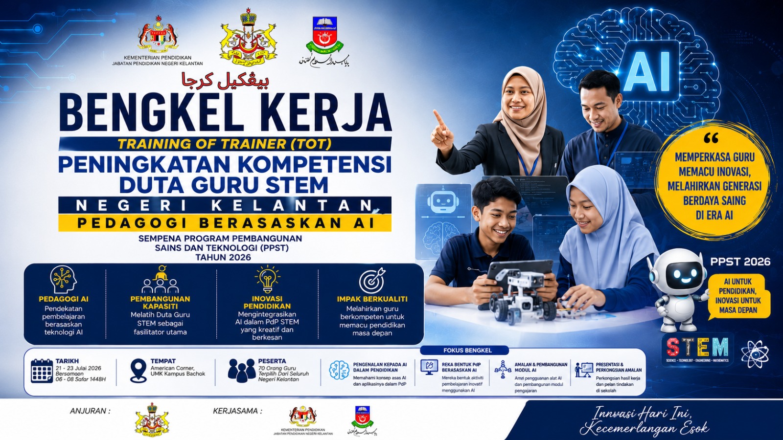 Bengkel Kerja Training Of Trainer ToT Peningkatan Kompetensi Digital Duta Guru STEM Negeri Kelantan  Pedagogi Berasaskan AI Sempena Program Pembangunan Sains Dan Teknologi PPST Tahun 2026